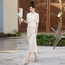 新中式国风套装裙女2025夏季新款穿搭一整套气质蕾丝连衣裙两件套，女装套装/套裙，魅影