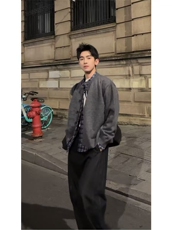 现货~龙叨叨老钱风假两件格纹拼接长袖针织开衫外套MY2573批88，女装短外套，星座1411A-6
