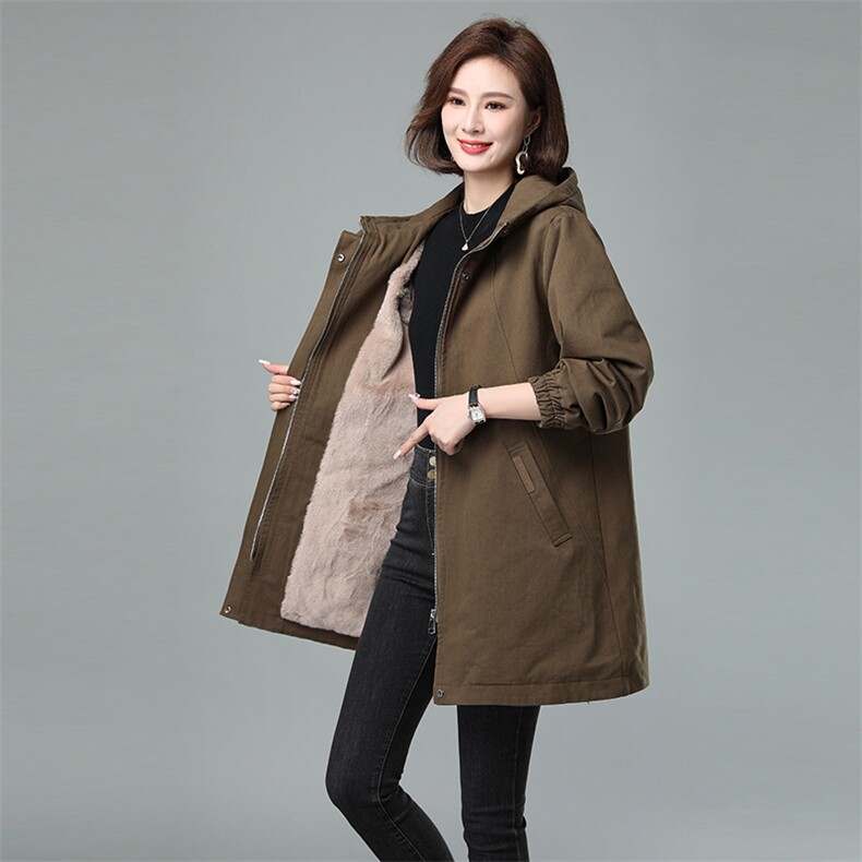 棉衣女中长款2025冬季新款加厚爆款派克棉服中年妈妈加绒棉袄外套，女装派克服，秋牧寒烟