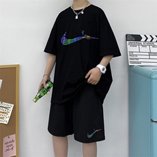 潮牌短裤短袖t恤男休闲运动套装2023夏季港风帅气A161-2-TZ04-P50，男装休闲套装，电商A161-2