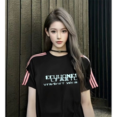 抖音得物品质二开240克宽松纯棉美式潮牌印花三条杠中性风短袖T恤，男装T恤，电商A486-1