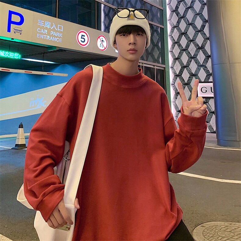 D002P35半高领德绒针织衫男秋冬季新款打底内搭毛衣美式潮牌加厚图片