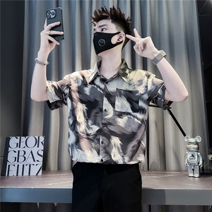 301C-CS17-P58控78夏季冰丝薄款短袖衬衫男痞帅潮社会小伙店主风图片