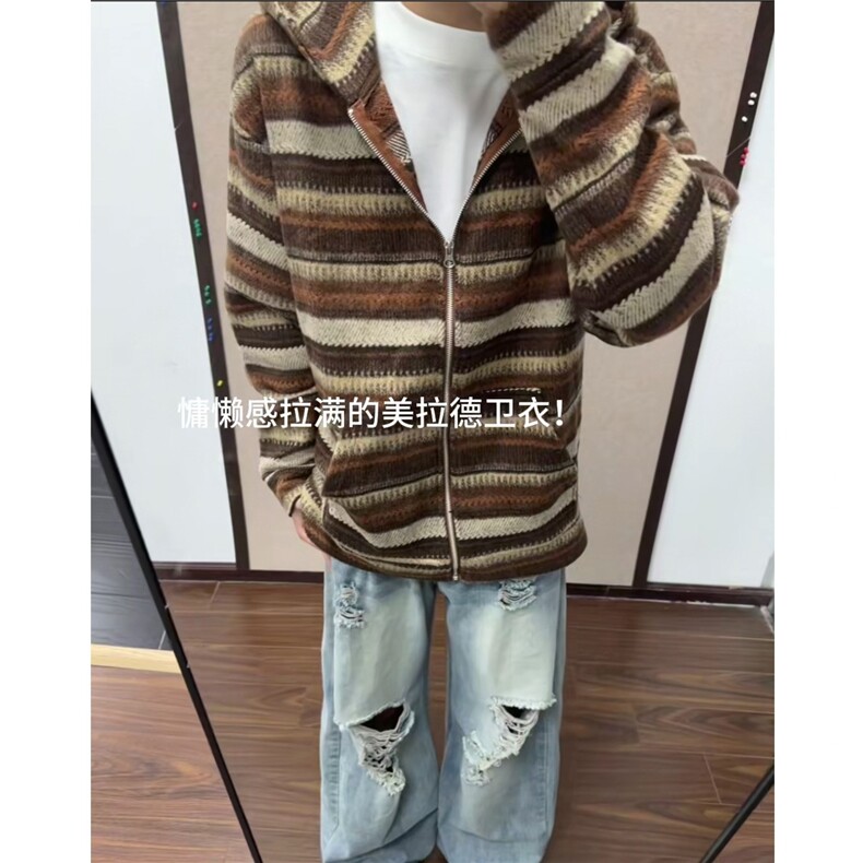 秋冬开衫连帽拉链卫衣外套男女秋季2025新款重磅条纹上衣潮,女装短外套,星座506A