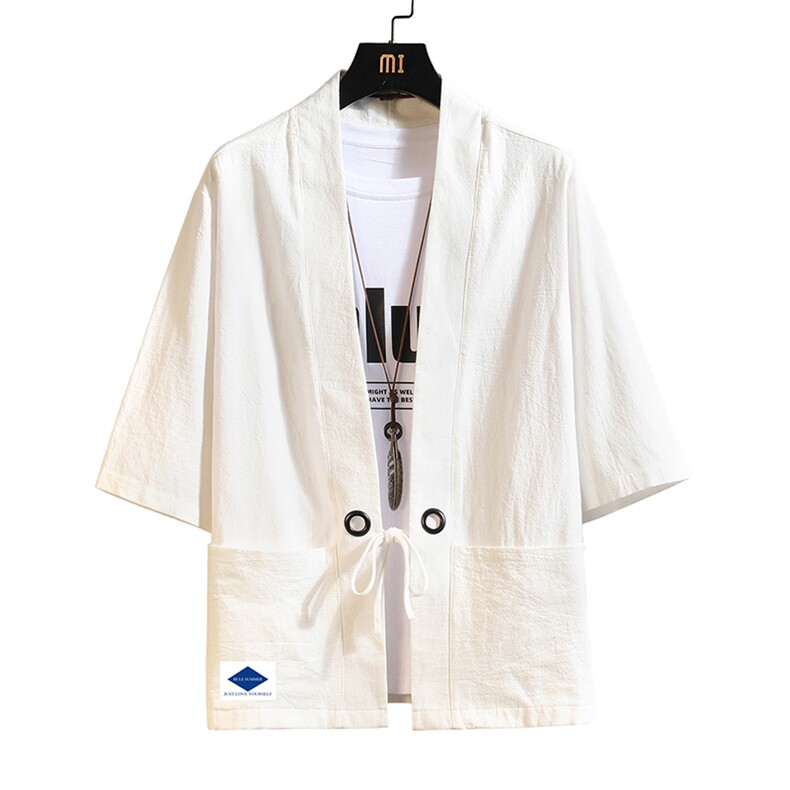 HF59061-P40风汉服男开衫外套七分袖道袍砖墙挂拍,男装民族服装,电商A040A