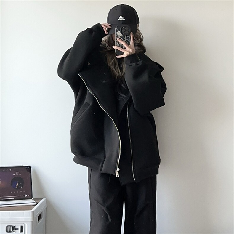 抖音得物品质26春装美式重磅结构斜拉链高领连帽卫衣开衫外套W61,女装短外套,电商A486