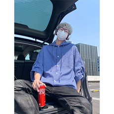 美式复古蓝色连帽/翻领衬衫男衬衣外套上衣DC2243/DC2244-特价P35，男装衬衫，电商A007