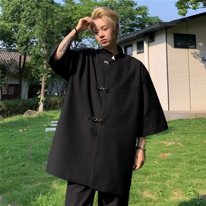 唐装男女潮牌新中式外套短袖衬衫男夏季薄款风上衣中山装衬衫图片