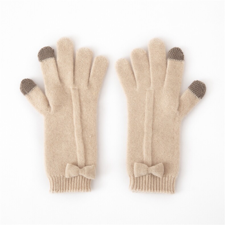 2025年新款白搭蝴蝶结加长款双股加厚保暖女士分指手套，手套，窄众羊绒