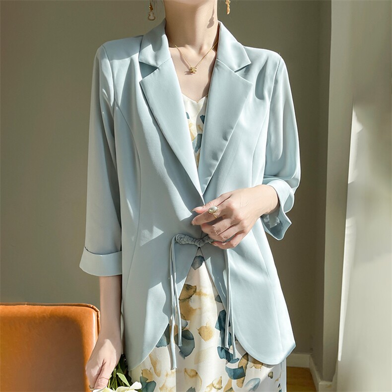 西服西装领一粒盘扣七分袖简约2025年秋季纯色,女装西装,绒宛羊绒