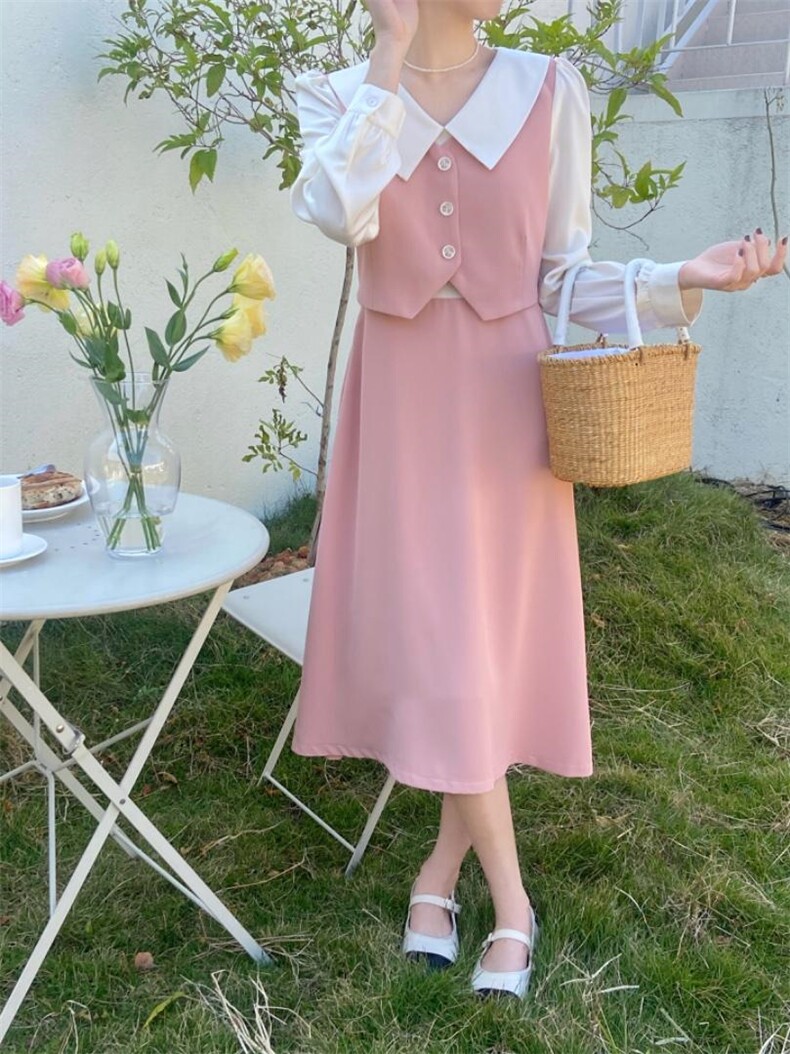 春装假两件连衣裙，女装连衣裙，佳其