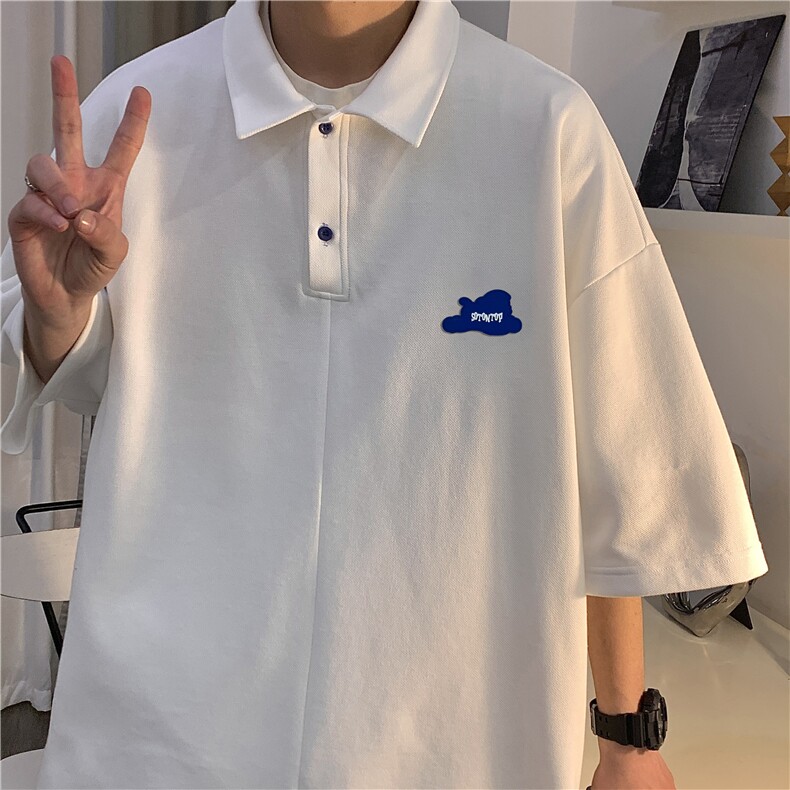 2025夏季新款字母云朵小标学院风男士短袖POLO衫T恤T974/P45控58,男装T恤,电商A148
