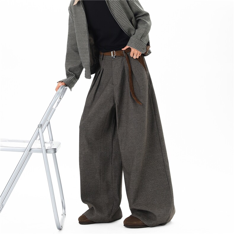 【现货】XZ612-PB009-特P61千鸟格麂皮腰带打褶西裤，男装西裤，星座612