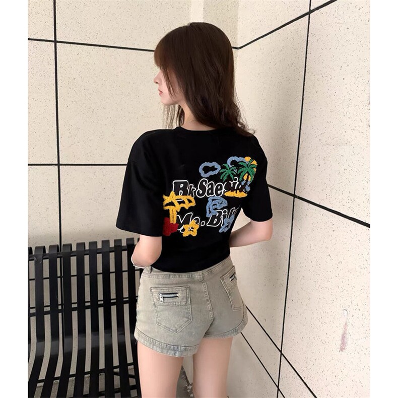 万针全刺绣工艺抖音得物高品质260克重磅纯棉双纱美式高街短袖T恤,男装T恤,电商A486
