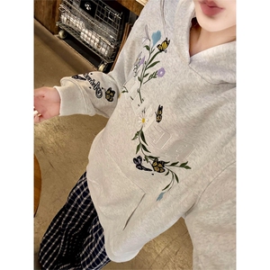 网图有货 新中式刺绣花卉连帽华棉卫衣男女情侣外套上衣 A819-P50图片