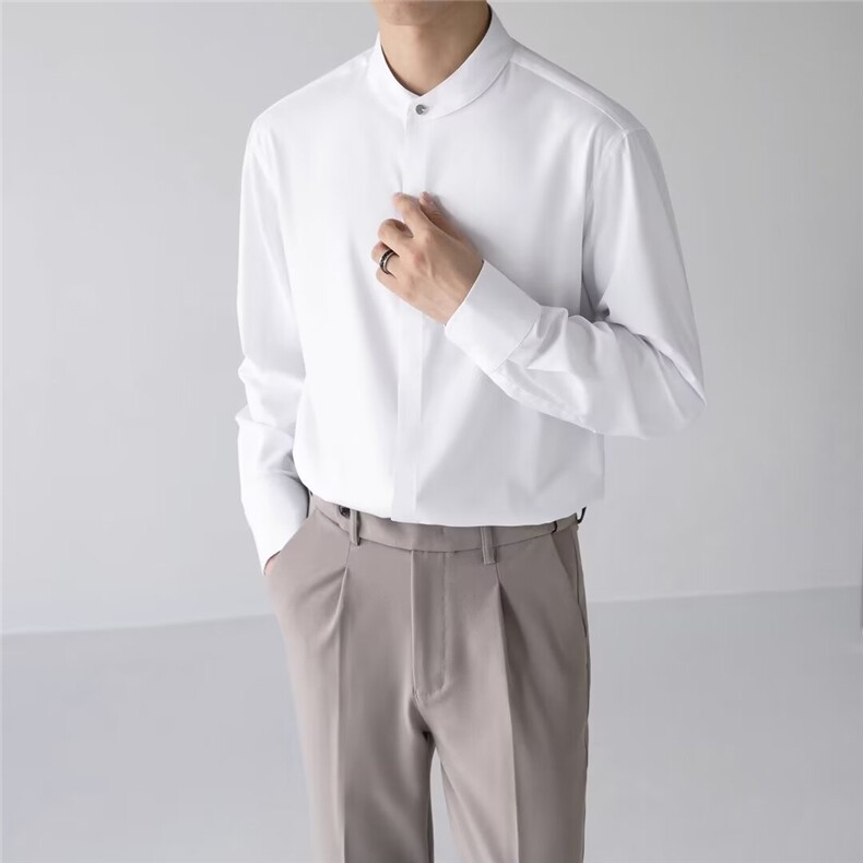 秋季制服中山装校服白衬衫男新中式立领西装衬衣长袖薄款潮青少年，男装西服套装，星座302B-2