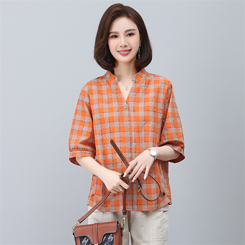 2025年夏装新款潮格子衬衫宽松显瘦韩版气质百搭衬衣女减龄,女装衬衫,独衣靓