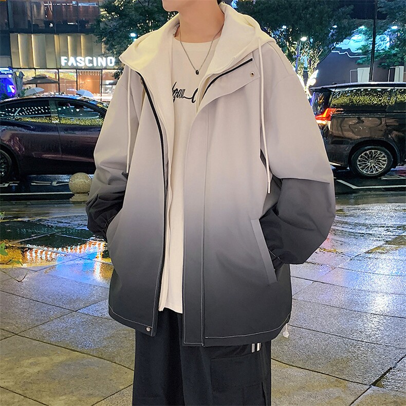 港风上衣渐变夹克宽松落肩拼色冲锋衣外套JK833P80,男装夹克,星座1204-3