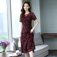 植物花卉潮流休闲时尚中长款气质件2021年夏季连衣裙，女装连衣裙，江南富贵女