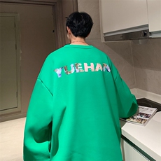 抖音供货、加绒360克现货足印花圆领卫衣宽松D223A-WY22889-P40，男装卫衣，电商019-1