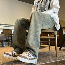 美式ins高街hiphop重工艺水洗微喇复古蓝牛仔裤货号K2320P55控78，男装牛仔裤，电商A063