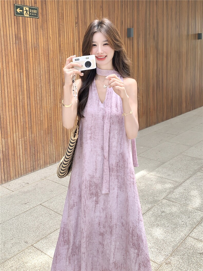 法式浪漫无袖碎花连衣裙女2025夏季新款氛围感度假风显瘦减龄长裙,女装连衣裙,琦鑫阁（原依鑫阁）