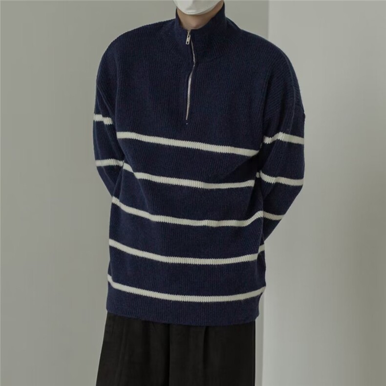 1506-1/MYM891原版高质量半拉链毛衣/P49碧舍加厚条纹毛衣男士图片