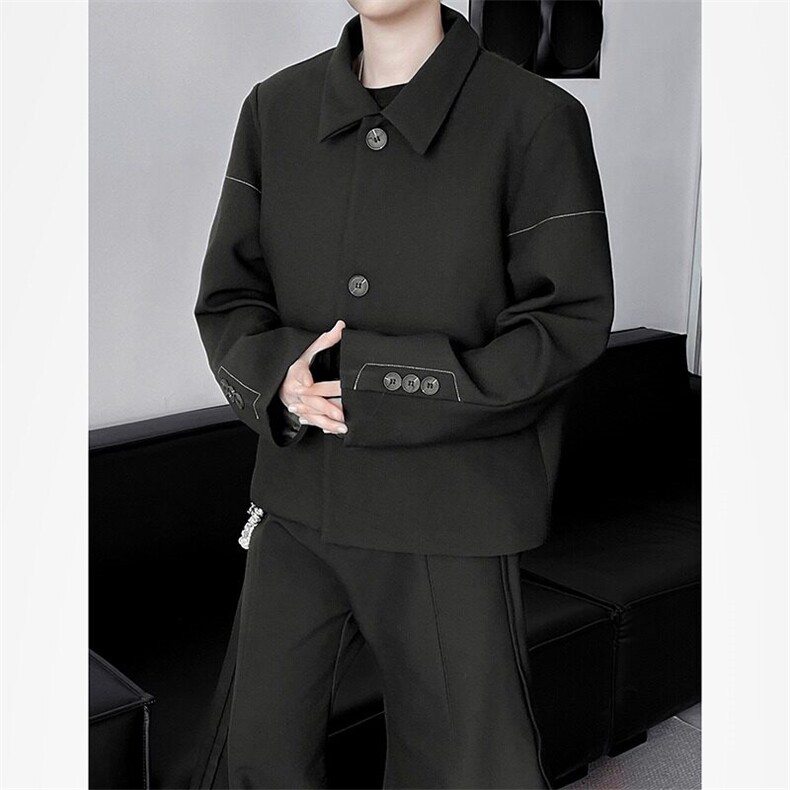黑色短款垫肩西装外套男痞帅夹克老钱风穿搭dk西服W6555-P63,男装夹克,星座412-2