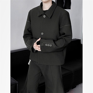 黑色短款垫肩西装外套男痞帅夹克老钱风穿搭dk西服W6555-P63图片