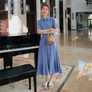 大货已出主推款2色长款鱼尾连衣裙夏款087图片
