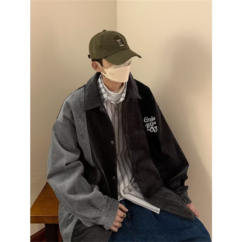 灯芯绒外套男春秋季美式复古拼接夹克潮牌宽松情侣上衣W6970-P57,男装衬衫,星座512-2