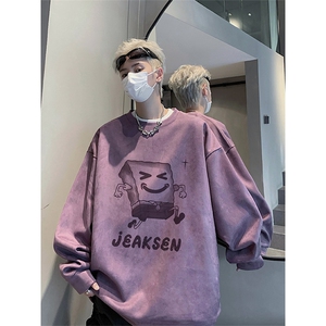 抖音得物高品质海绵宝宝麂皮绒宽松圆领卫衣wyjp5621-特p35控69图片