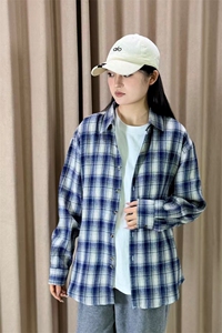 春季新款现货（跨境电商）格子男女情侣款潮流宽松格纹衬衣图片