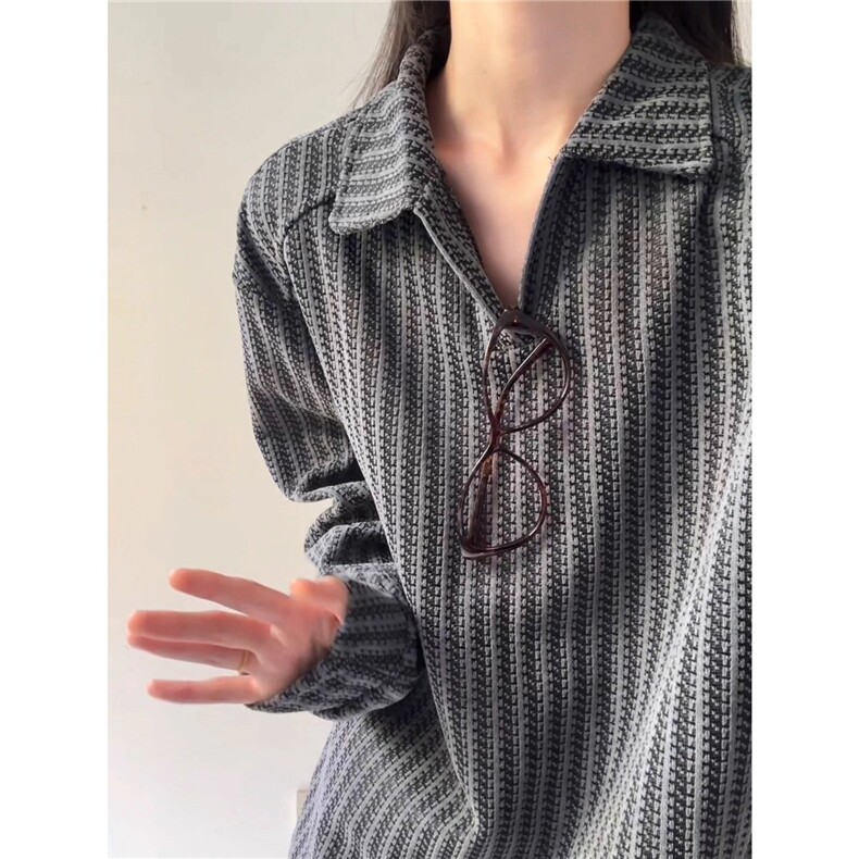垂感黑白格衬衫男女长袖潮流小众情侣高级设计感个性宽松打底衬衣图片