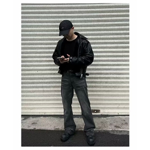 男士皮衣外套春秋季2025新款翻领潮牌痞帅派克服男款机车服皮夹克图片