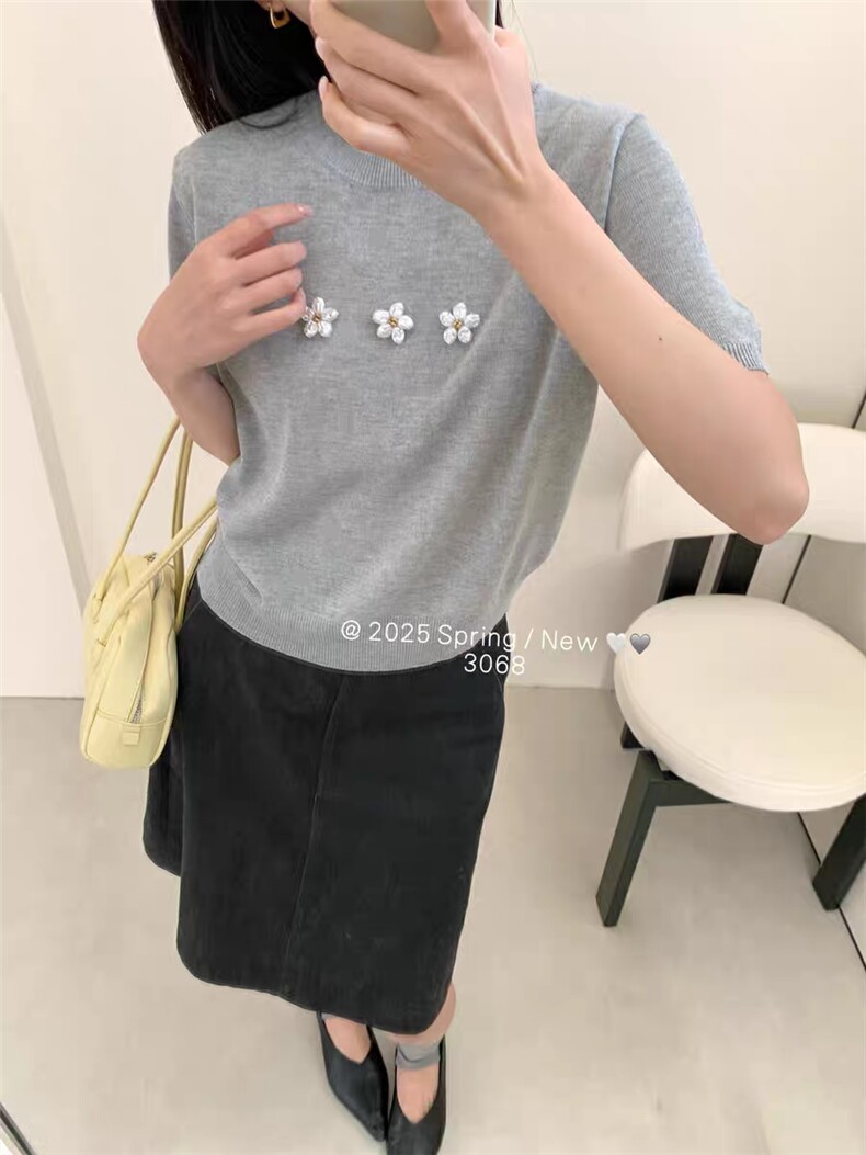 高档夏季新款t恤女短袖圆领宽松休闲正肩穿搭简约洋气小众ins,女装T恤,唐诺