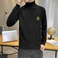 秋冬可翻高领毛衣男皇冠纯色长袖刺绣毛衫打底针织衫深灰M253P33，男装针织衫/毛衣，星座1207