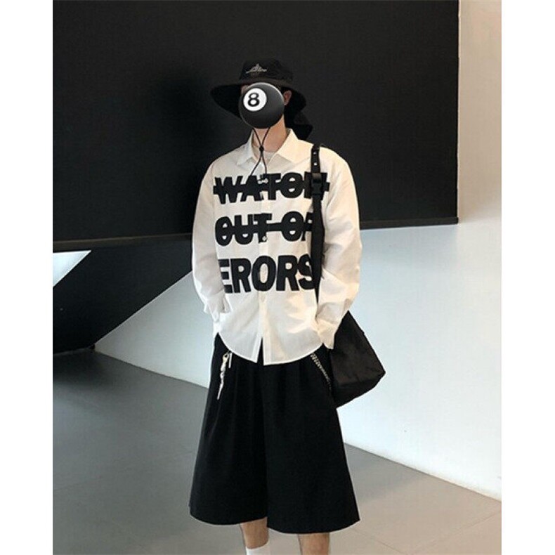 白色字母印花衬衫高级感男女春季标语宽松衬衣慵懒风日系休闲上衣,男装衬衫,星座1116A（原606A-3）