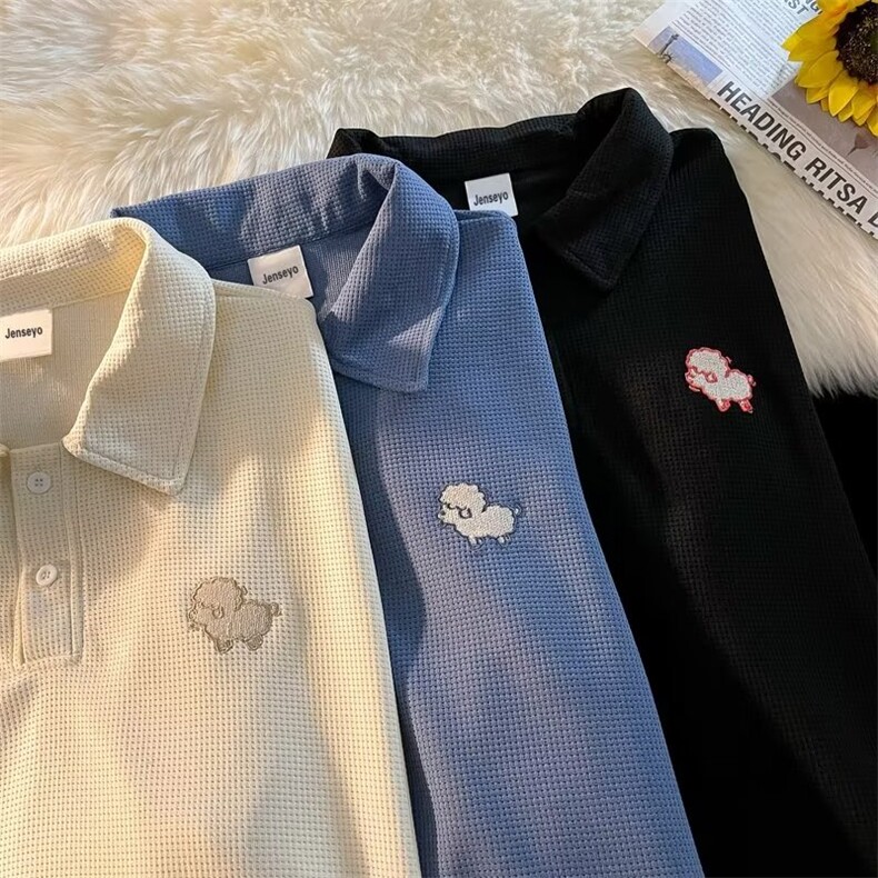 华夫格POLO衫长袖T恤男春季款ins潮流日系上衣服W0506-P33,男装卫衣,星座308B-1