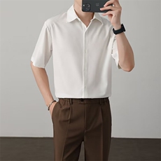 夏季冰丝薄款短袖衬衫男港风潮流商务休闲男半袖衬衣CD05，男装T恤，星座1116A-2（原606A-1）