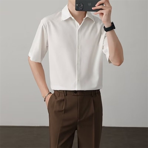 夏季冰丝薄款短袖衬衫男港风潮流商务休闲男半袖衬衣 CD05图片