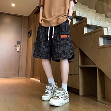 冰丝工装短裤男夏季薄款美式宽松高街大口袋中裤休闲运动五分裤男，男装牛仔裤，星座1210-1