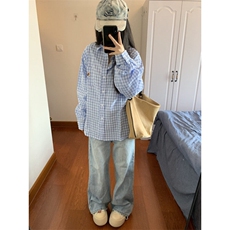 【有货】CS109CC-特P38撞色格子腊肠狗衬衫男女同款长袖外套，男装衬衫，星座1007（原301D）