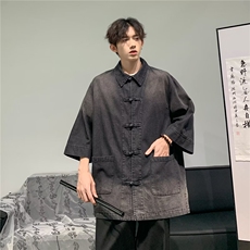 新中式牛仔衬衫男短袖韩版潮流百搭帅气2024新款ins外套CY819-P63，男装衬衫，星座412-3