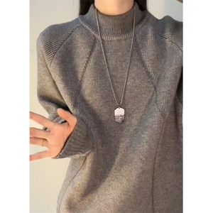半高领休闲针织衫女春秋纯色内搭半袖打底毛衣T恤 MH150图片