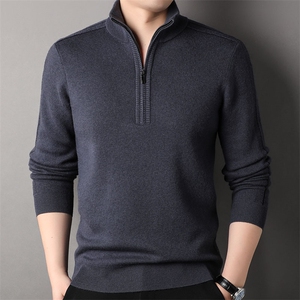 F81735羊毛加厚精品商务休闲秋冬季新款半高拉链中年男羊毛衫图片
