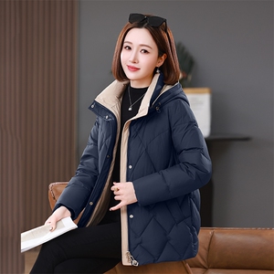 2025年冬装新款撞色连帽中长款棉衣外套女,女装棉衣/棉服,雪樱依海