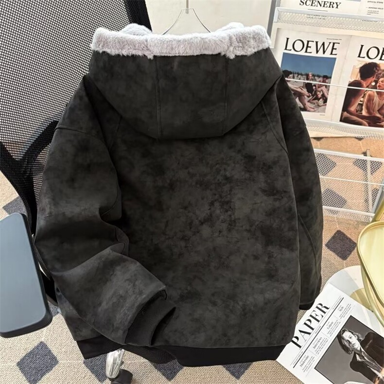 【】冬季荔枝纹男女PU皮加绒仿兔毛内里连帽棉服S1322P93,男装棉衣,星座1112-1