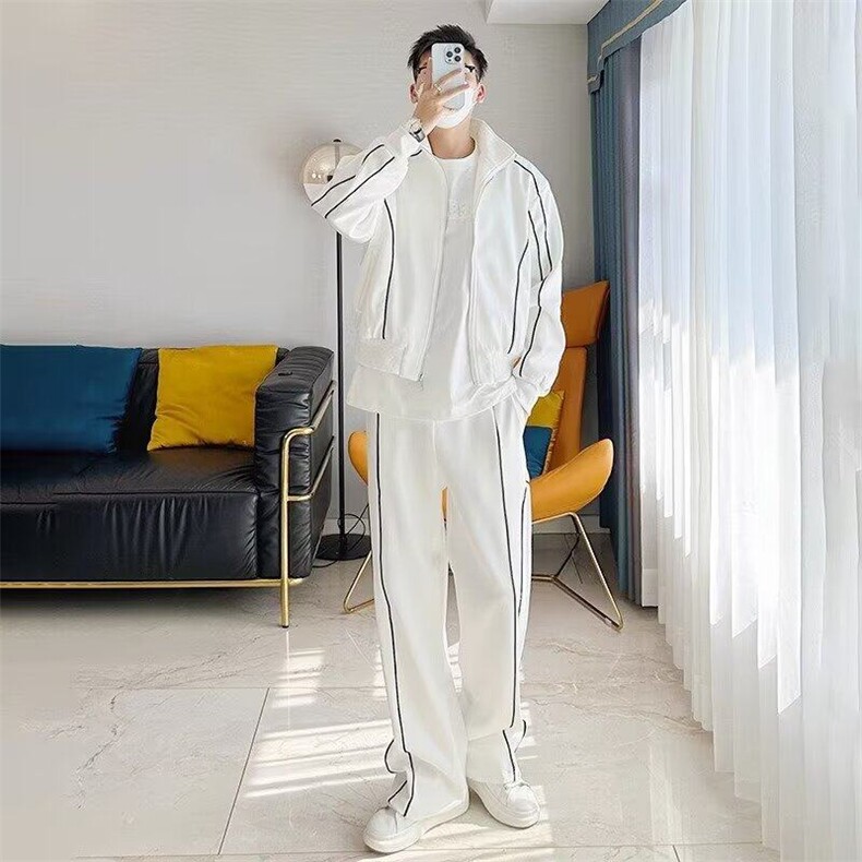 时尚高级感休闲运动套装男春秋宽松短款开衫夹克阔腿裤潮两件套男,男装夹克,星座715-4
