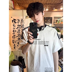 夏季美式高街重磅纯棉三条杠织带撞色男女短袖T恤ZD362-特P30，男装T恤，电商A486